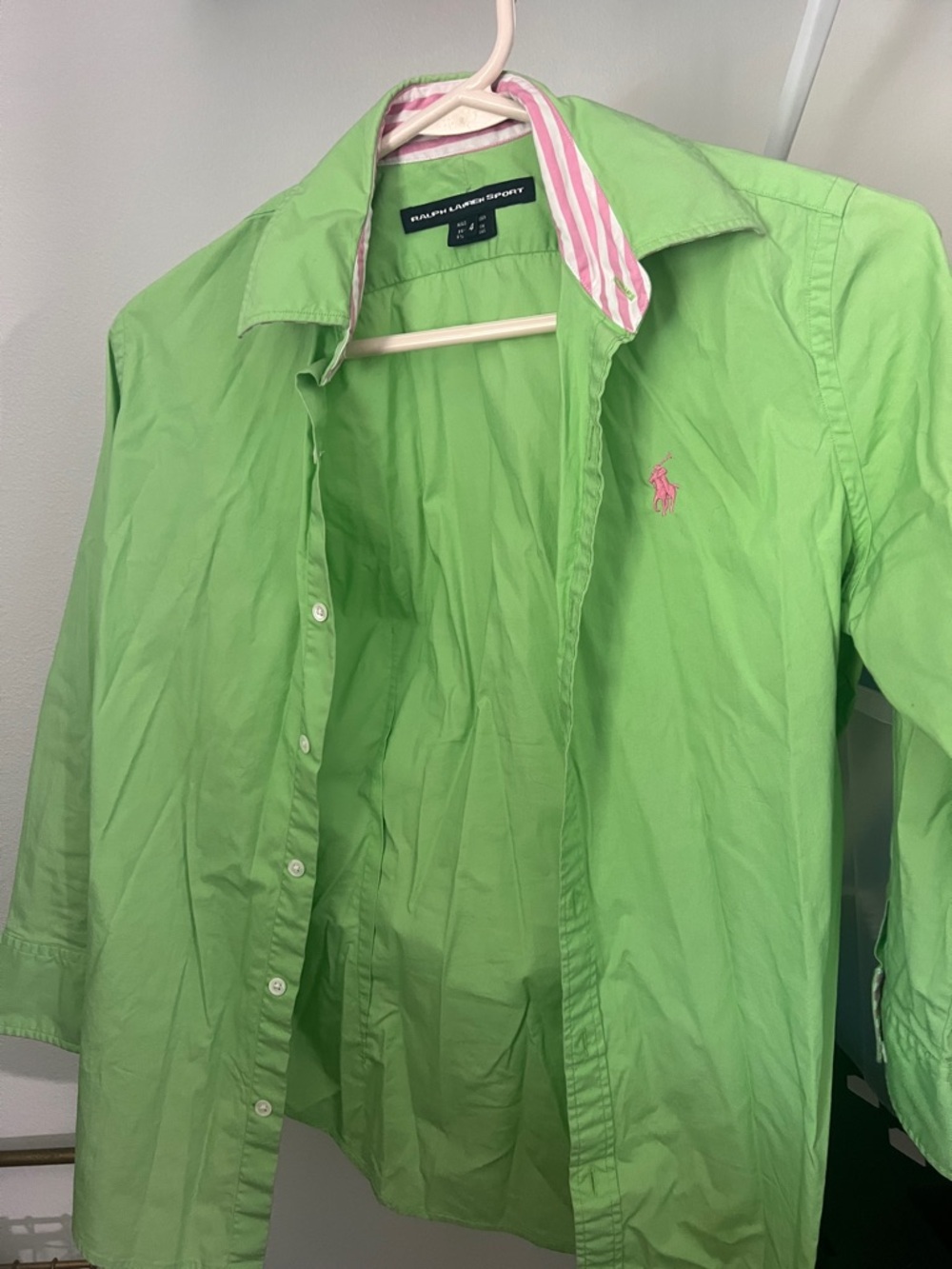 Ralph Lauren Sport Bright Green Shirt with Pink Trim
